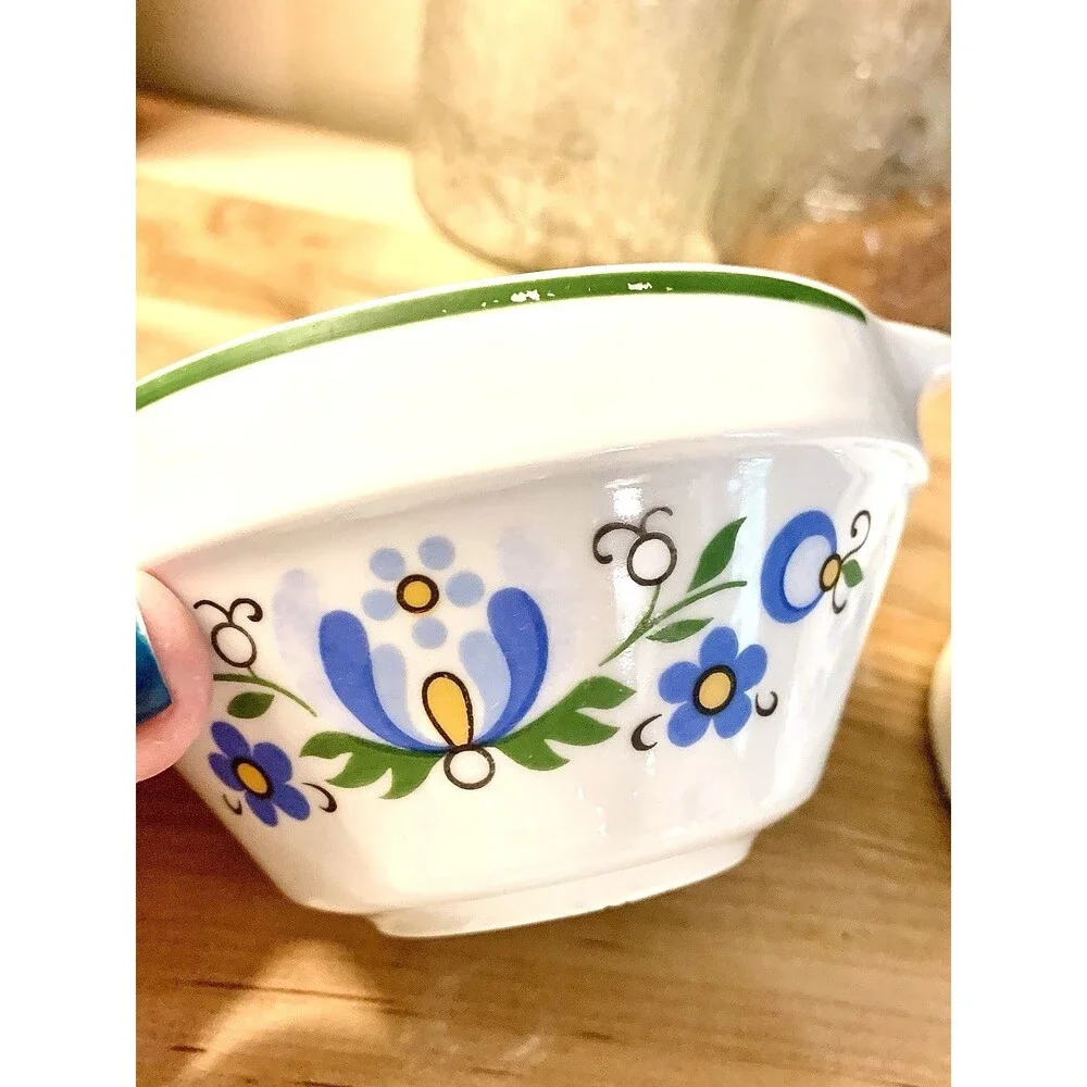 Vintage Lubiana Poland Handled Cream Soup Bowls Kashubian Floral Set Of 4